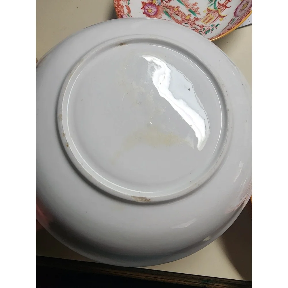 Set of 5 Chinoiserie Pagoda Bridge Small Shallow‎ Bowls Saucers Gold Rim 5.25